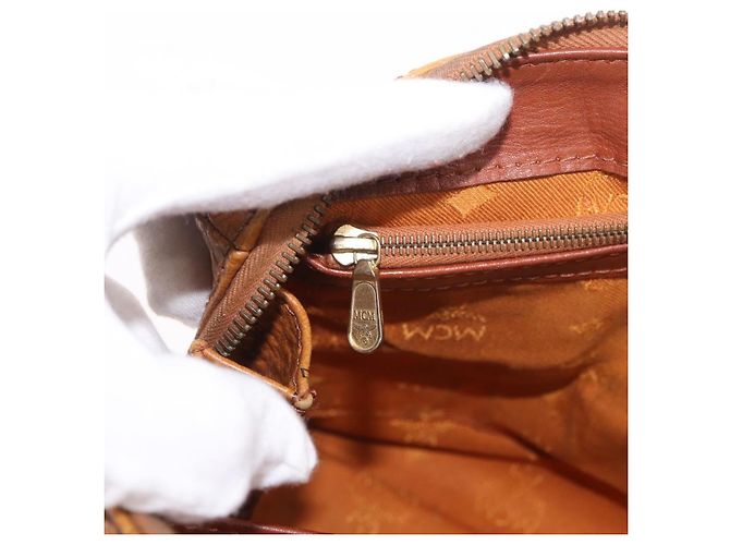 Borsa MCM Vicetos Logogram PVC Pelle 2way Marrone Oro Auth ka4912 D'oro - vista 24