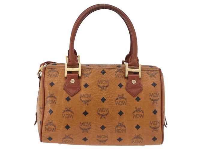 Borsa MCM Vicetos Logogram PVC Pelle 2way Marrone Oro Auth ka4912 D'oro - vista 3