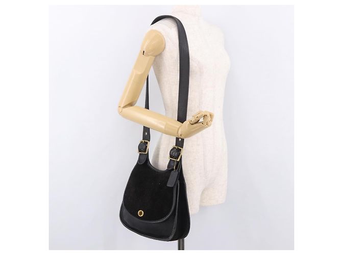 Borsa a tracolla Coach in scamosciato nero e oro Auth 185289 D'oro - vista 23