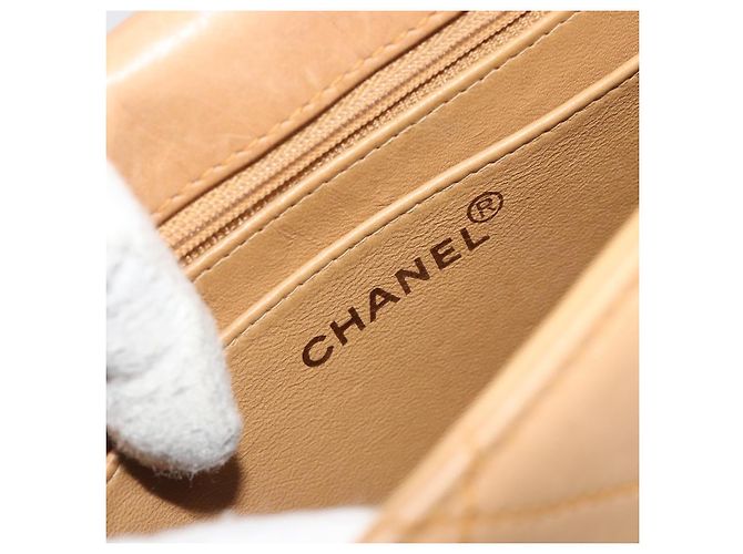 CHANEL Matelasse Shoulder Bag Lamb Skin Beige Gold CC Auth 187187 D'oro - vista 18