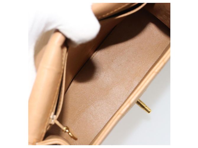 CHANEL Matelasse Shoulder Bag Lamb Skin Beige Gold CC Auth 187187 D'oro - vista 19