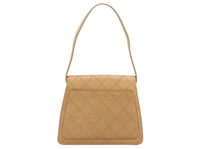 CHANEL Matelasse Shoulder Bag Lamb Skin Beige Gold CC Auth 187187 D'oro - vista 3