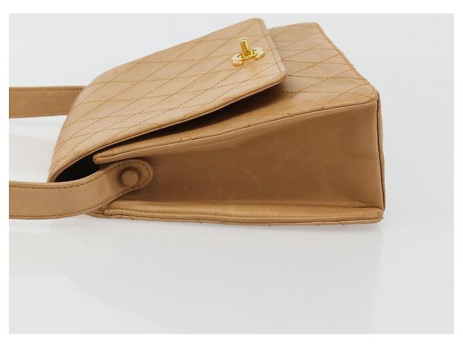 CHANEL Matelasse Shoulder Bag Lamb Skin Beige Gold CC Auth 187187 D'oro - vista 5