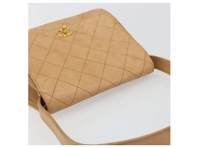CHANEL Matelasse Shoulder Bag Lamb Skin Beige Gold CC Auth 187187 D'oro - vista 6