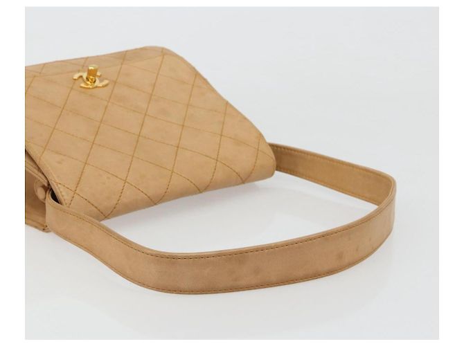 CHANEL Matelasse Shoulder Bag Lamb Skin Beige Gold CC Auth 187187 D'oro - vista 7