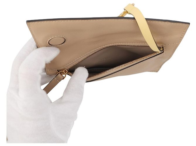 Fendi Chain Shoulder Pouch Flip Nano Leder Schultertasche Gelb Kamel - Ansicht 6