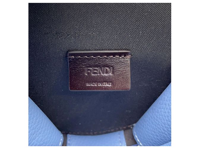 Borsa a tracolla Fendi FF Round in pelle Blu chiaro - vista 10