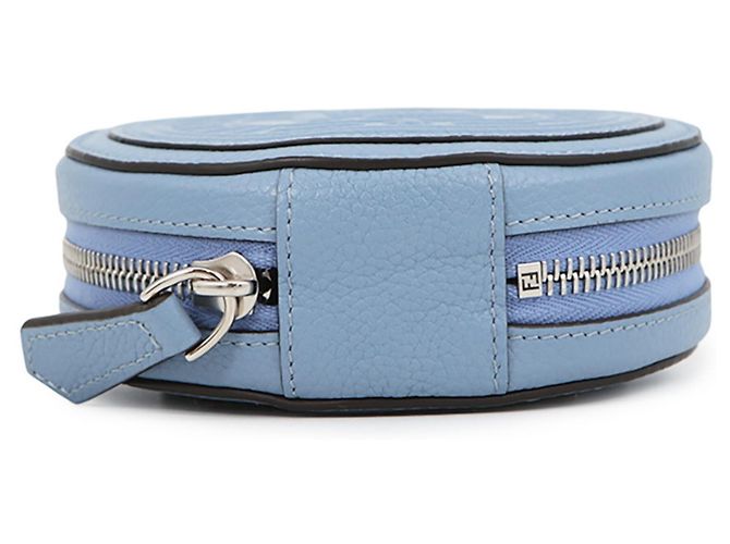 Borsa a tracolla Fendi FF Round in pelle Blu chiaro - vista 3