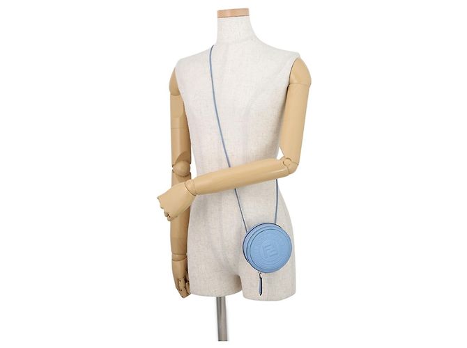 Borsa a tracolla Fendi FF Round in pelle Blu chiaro - vista 4