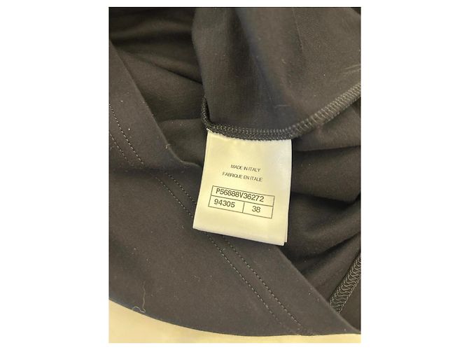 T-shirt Chanel nera in cotone con profilo intrecciato oro Nero - vista 7