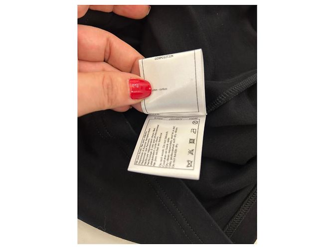 T-shirt Chanel nera in cotone con profilo intrecciato oro Nero - vista 8