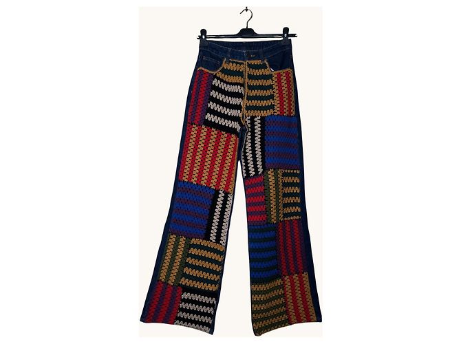 Farm Rio Vaqueros Wide Leg Patchwork Crochet Azul Multicolor - vista 2