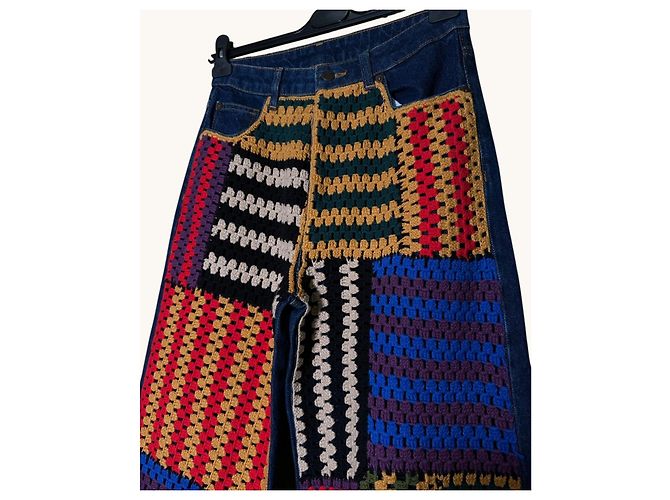 Farm Rio Vaqueros Wide Leg Patchwork Crochet Azul Multicolor - vista 3