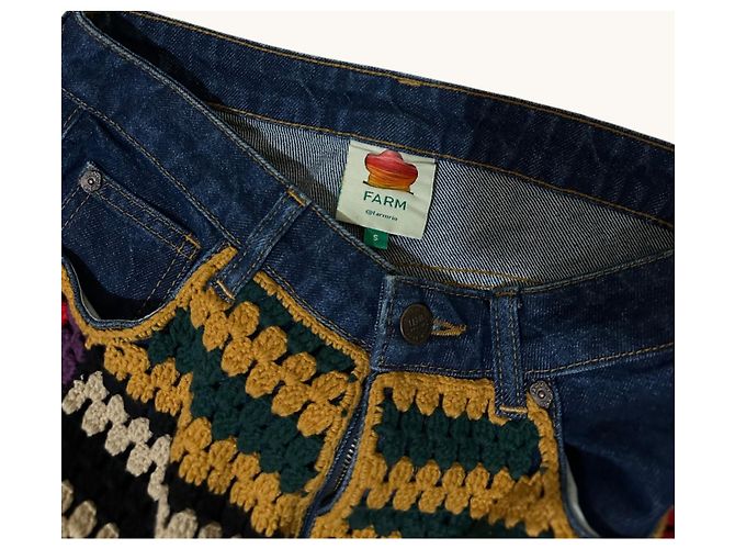 Farm Rio Vaqueros Wide Leg Patchwork Crochet Azul Multicolor - vista 5