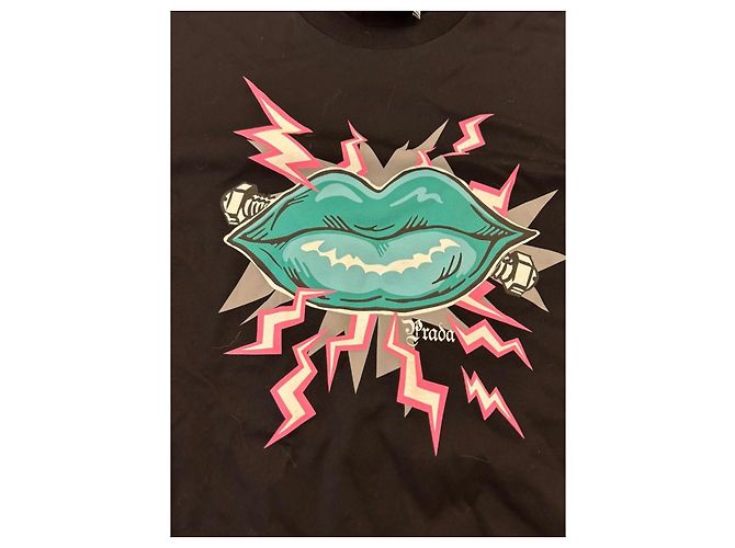 Camiseta Prada de algodón negro - Motivo Labios - vista 3