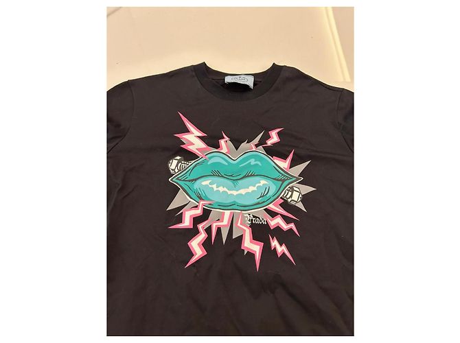 Camiseta Prada de algodón negro - Motivo Labios - vista 4