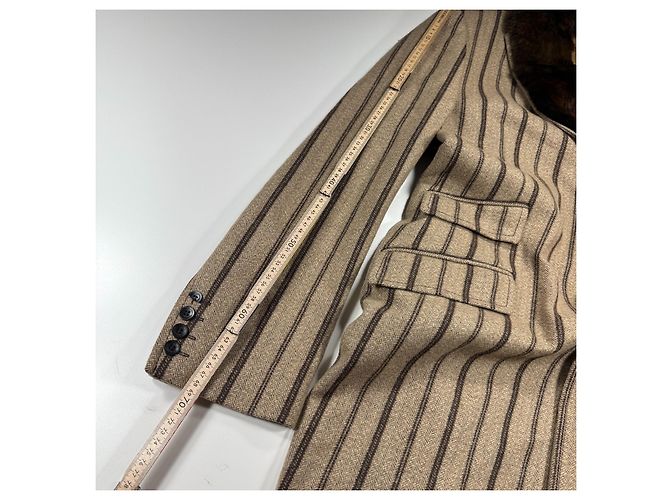 Just Cavalli Abrigo de lana a rayas con cuello de pelo Castaño Beige - vista 10