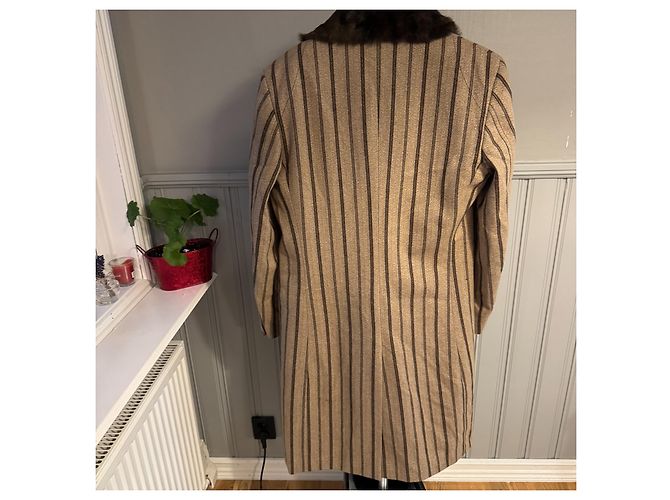 Just Cavalli Abrigo de lana a rayas con cuello de pelo Castaño Beige - vista 2