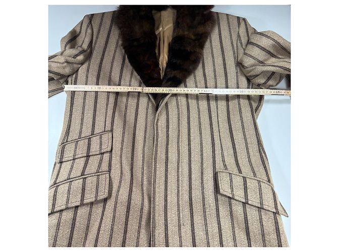 Just Cavalli Abrigo de lana a rayas con cuello de pelo Castaño Beige - vista 8