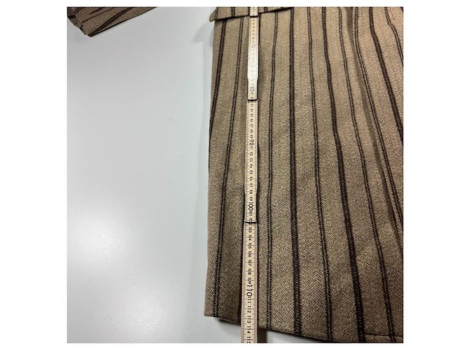 Just Cavalli Abrigo de lana a rayas con cuello de pelo Castaño Beige - vista 9