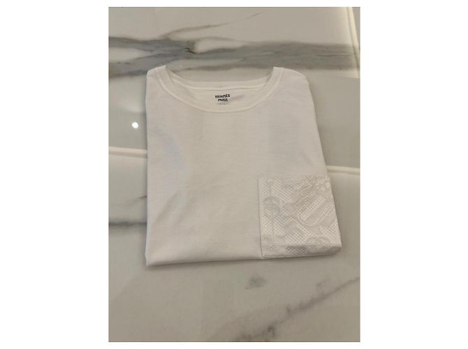 T-shirt Hermès em algodão branco com bolso bordado - vista 8