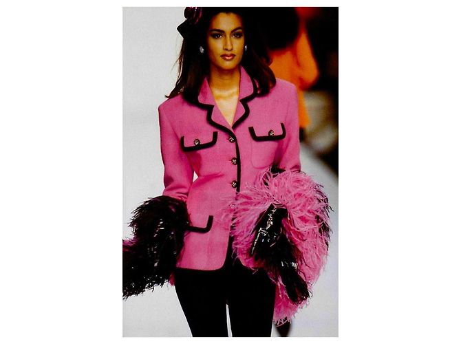 Chanel Spring 1991 Collection 25 Pink Tweed Blazer Jacket Black - view 2