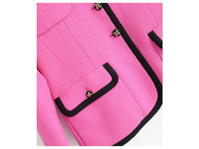 Chanel Spring 1991 Collection 25 Pink Tweed Blazer Jacket Black - view 5