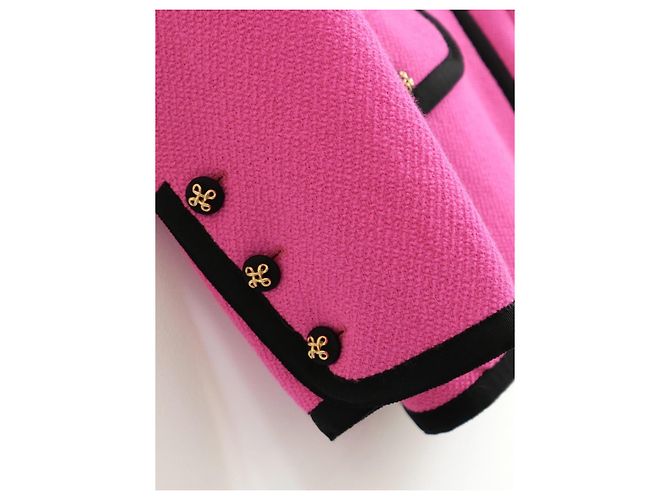 Chanel Spring 1991 Collection 25 Pink Tweed Blazer Jacket Black - view 6