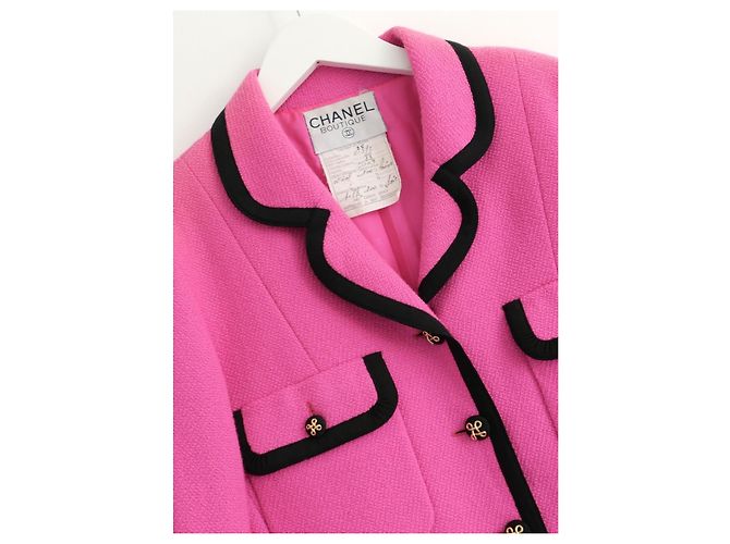 Chanel Spring 1991 Collection 25 Pink Tweed Blazer Jacket Black - view 7