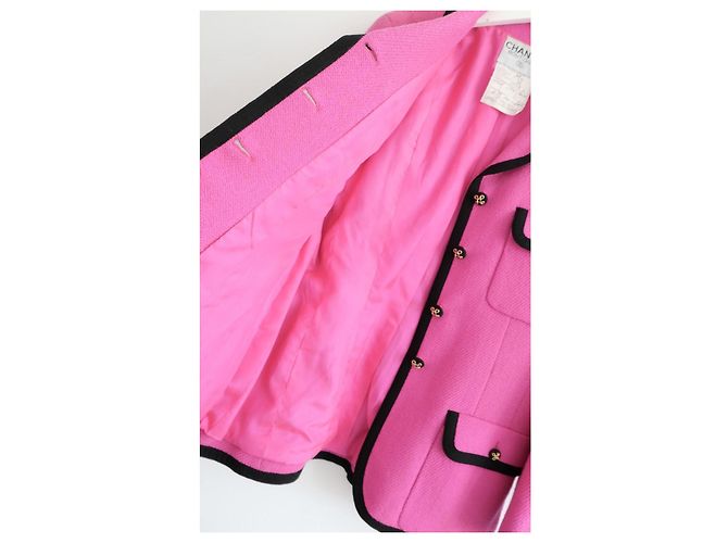 Chanel Spring 1991 Collection 25 Pink Tweed Blazer Jacket Black - view 9