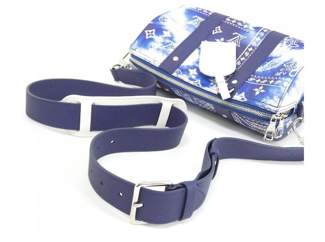 Borsa a tracolla Louis Vuitton Monogram Bandana City Keepall Blu - vista 7