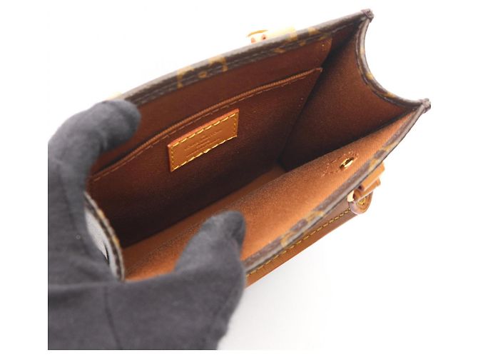 Borsa Louis Vuitton Petite Sac Plat Marrone Monogramma - vista 3