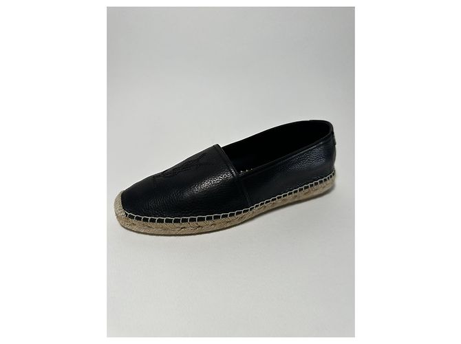 Espadrilles Saint Laurent en cuir grainé noir - vue 10