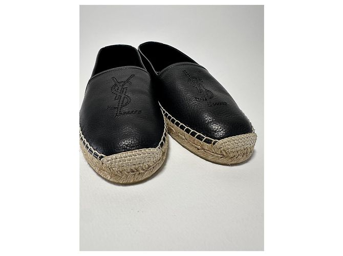 Espadrilles Saint Laurent en cuir grainé noir - vue 12