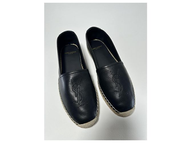 Espadrilles Saint Laurent en cuir grainé noir - vue 3