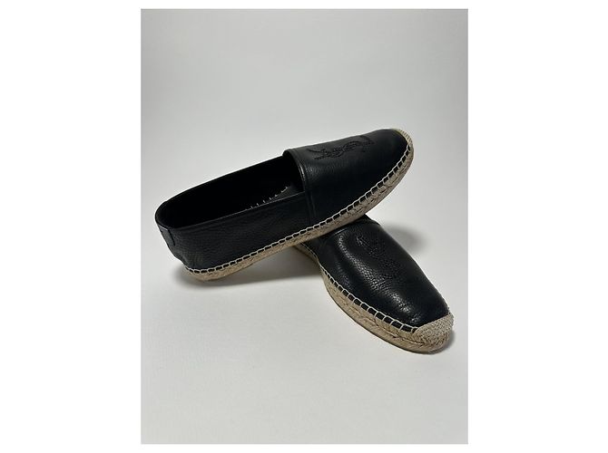 Espadrilles Saint Laurent en cuir grainé noir - vue 6