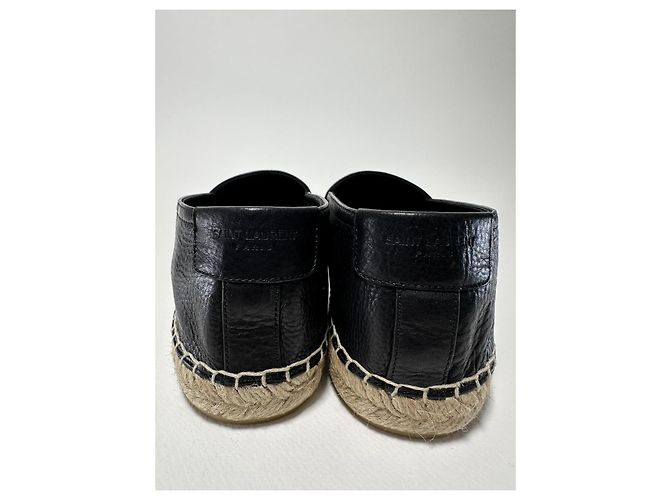 Espadrilles Saint Laurent en cuir grainé noir - vue 8