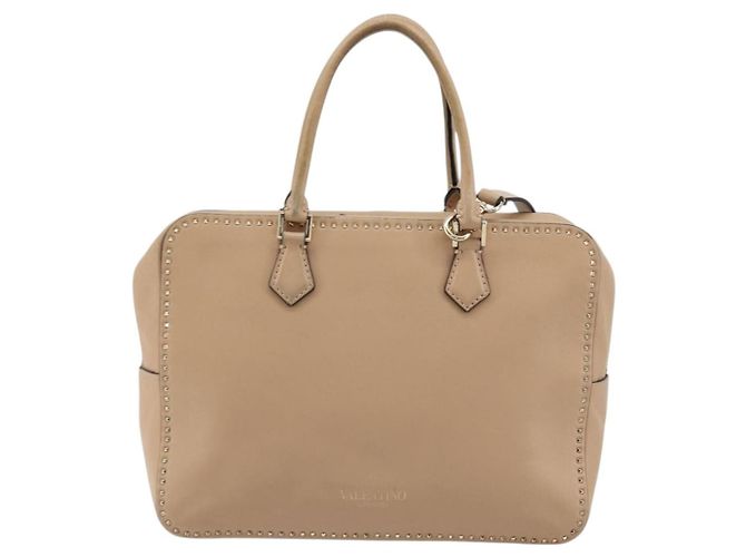 Borsa Valentino Garavani Convertible Zip Satchel in pelle con Micro Rockstuds Medium Beige - vista 2