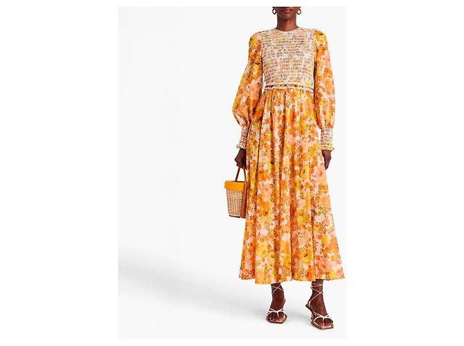 Zimmermann Abito lungo floreale con corpetto arricciato Bianco Arancione Giallo - vista 2