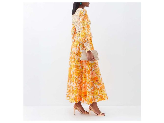 Zimmermann Abito lungo floreale con corpetto arricciato Bianco Arancione Giallo - vista 6