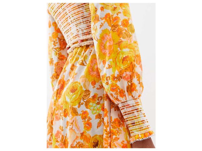 Zimmermann Abito lungo floreale con corpetto arricciato Bianco Arancione Giallo - vista 7