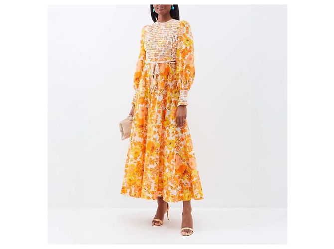 Zimmermann Abito lungo floreale con corpetto arricciato Bianco Arancione Giallo - vista 8