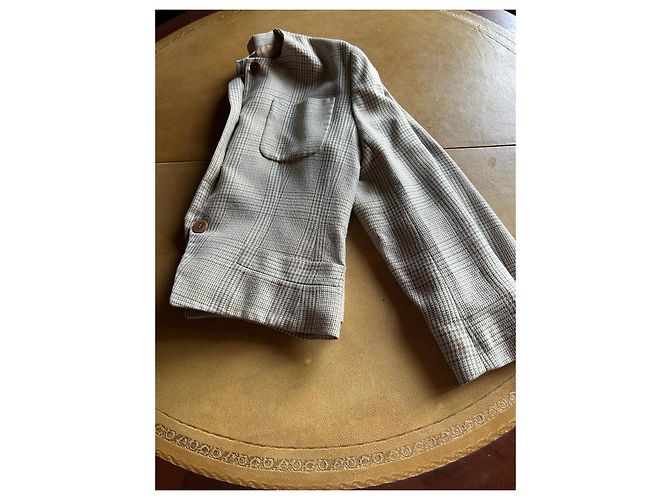 Céline Spencer o Giacca Corta Scozzese CELINE! Giallo Bianco sporco Bronzo Lavanda Blu chiaro - vista 11