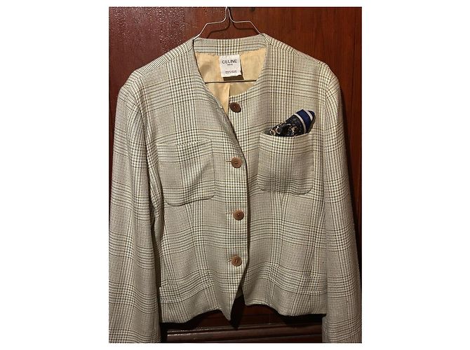 Céline Spencer o Giacca Corta Scozzese CELINE! Giallo Bianco sporco Bronzo Lavanda Blu chiaro - vista 12
