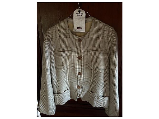 Céline Spencer o Giacca Corta Scozzese CELINE! Giallo Bianco sporco Bronzo Lavanda Blu chiaro - vista 4