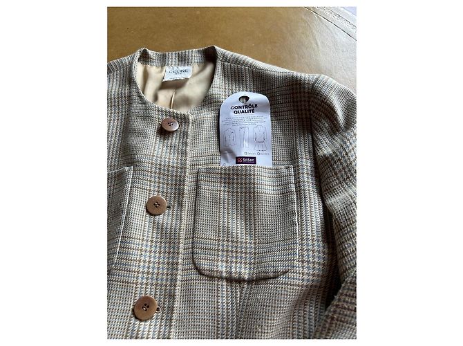Céline Spencer o Giacca Corta Scozzese CELINE! Giallo Bianco sporco Bronzo Lavanda Blu chiaro - vista 5