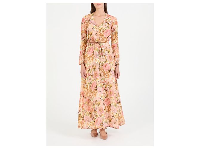 Zimmermann Vestido largo floral de seda con cinturón Castaño Rosa Beige Verde - vista 2