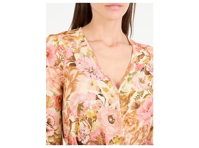 Zimmermann Vestido largo floral de seda con cinturón Castaño Rosa Beige Verde - vista 3