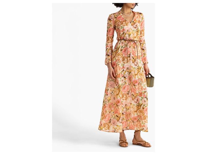 Zimmermann Vestido largo floral de seda con cinturón Castaño Rosa Beige Verde - vista 6