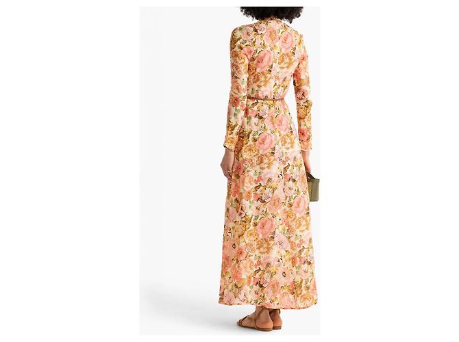 Zimmermann Vestido largo floral de seda con cinturón Castaño Rosa Beige Verde - vista 8